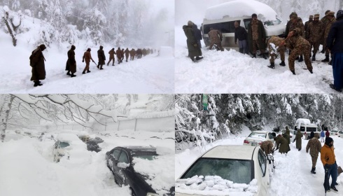 Аномальный снег в Пакистане убил десятки людей и блокировал тысячи автомобилей.